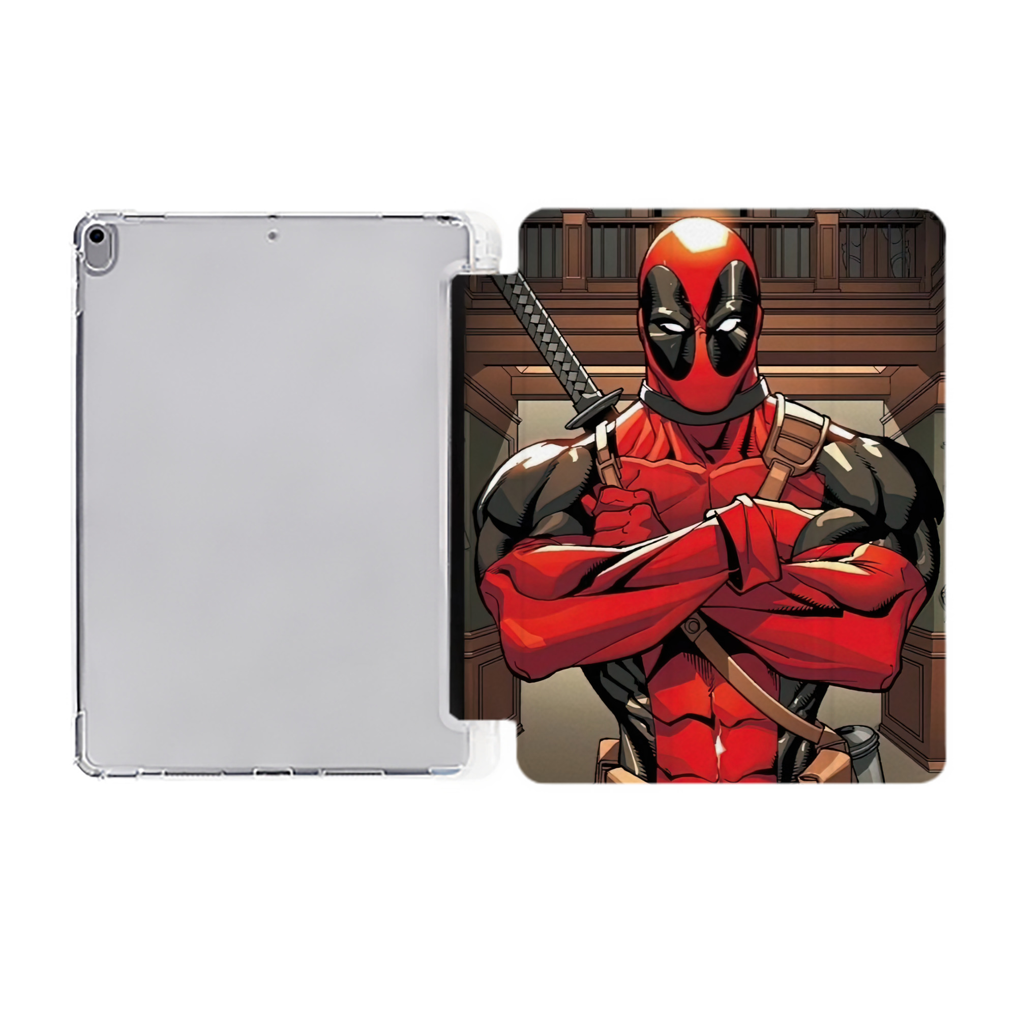 （画像用） Deadpool デッドプール IPad ケース ペン収納付き 三つ折りスタンド PUレザー×シリコン 対応機種9.5/10.5/10.9インチ